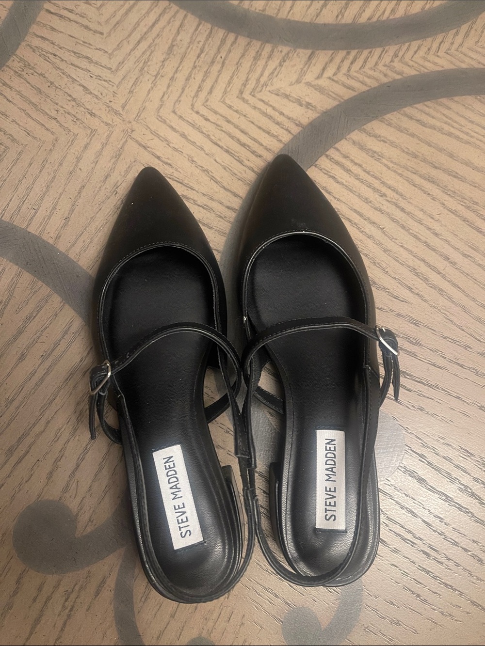 Steve Madden Black Pointed Slingback Flats with Slim Strap